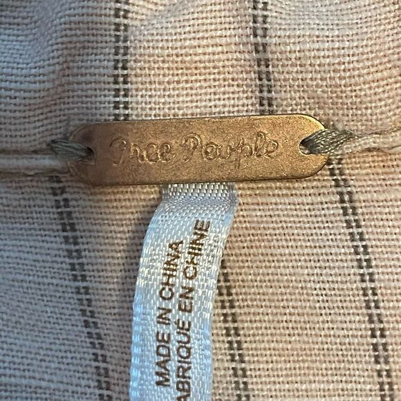 Free People Yarn Dye Stripe Linen Blend Belted Romper Pink Black Long Sleeve Sho - Picture 5 of 9